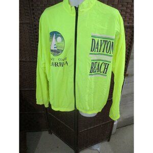 Vintage Surf Style Daytona Beach Jacket Windbreaker One Size Neon Full Zip 90s